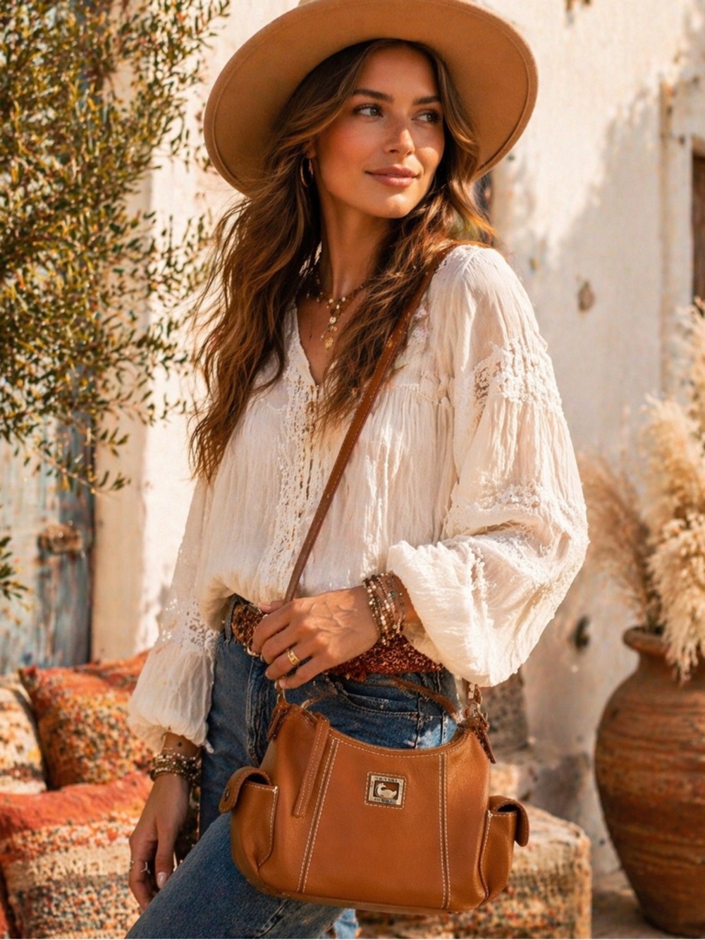 Dooney & Bourke Pebbled Grain Pocket Sac Crossbody with Side Pockets.
